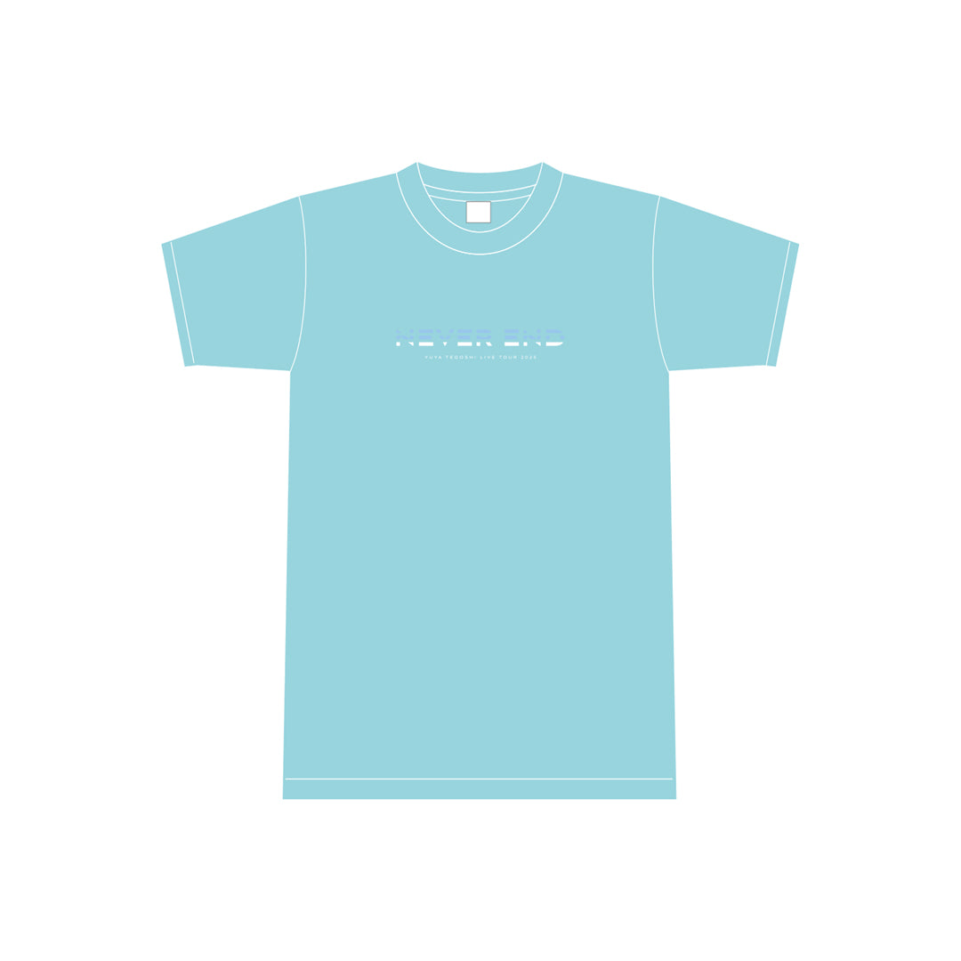 【NEVER END】Tシャツ（ターコイズブルー）
